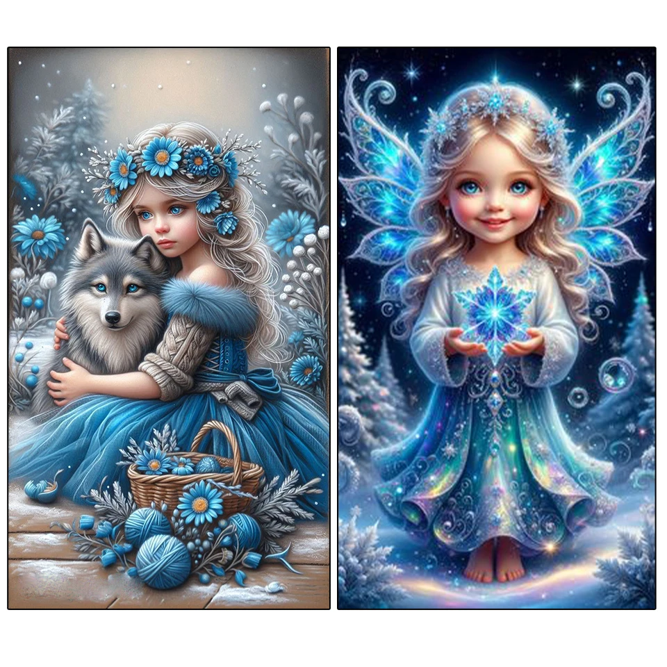 

5DDIY Diamond Painting Blue Girl Portrait Diamond Mosaic Dog Full Square Round Drilling Embroidery Home Wall Decoration