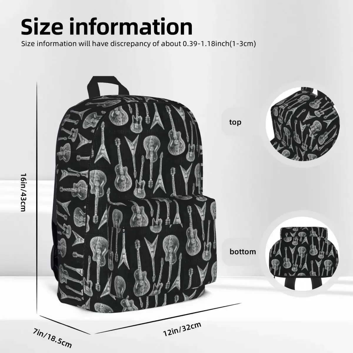 Guitar Pattern Backpack for Kids, Guitar Dad Idea, Cartoon Bookbag, Laptop Rucksack, Shoulder Bag, Grande Capacidade, Meninos, Meninas