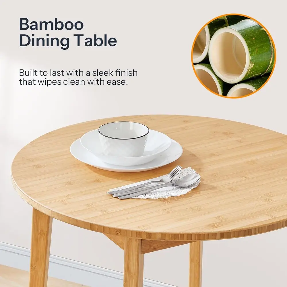 Compact Bamboo Round Table, 27.5 for 2, Ideal for Small Spaces, Multi-Use Dining/Writing Desk, Easy Assembly, Suitable for Home,