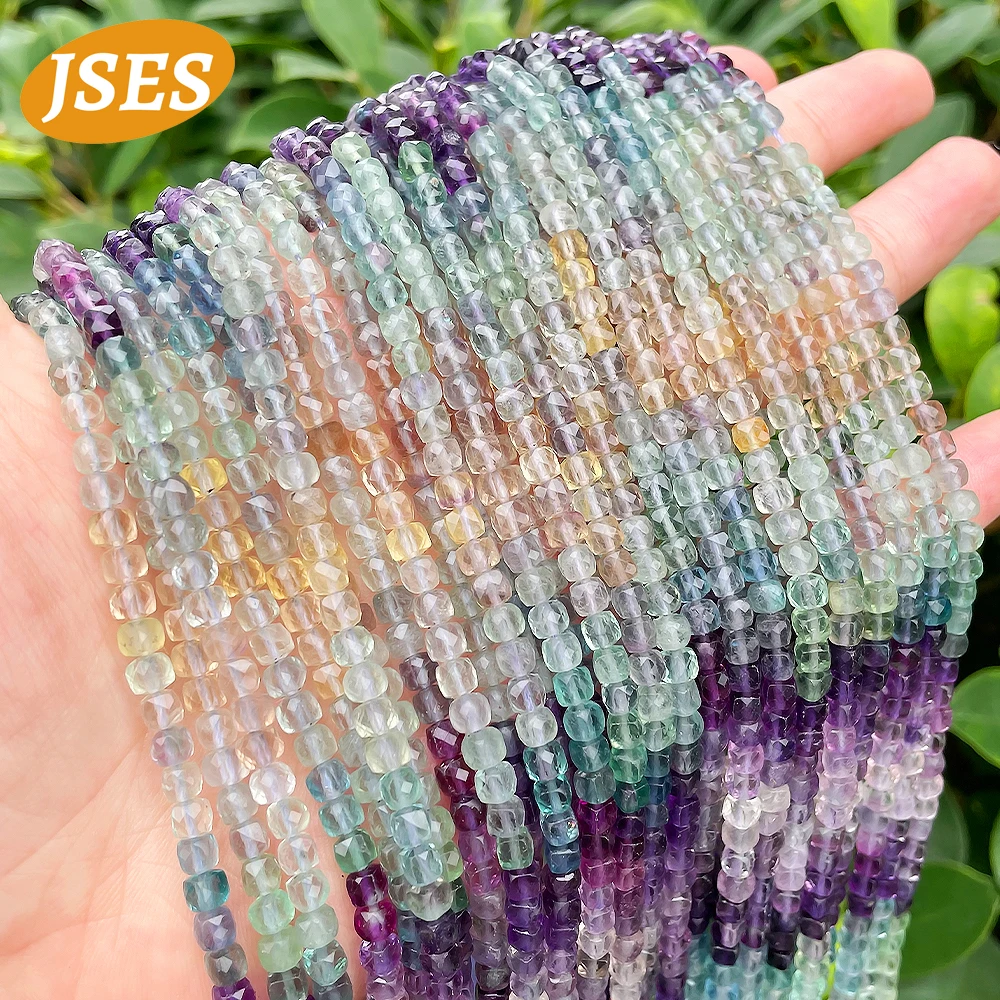 2/3/4MM Natural Colorful Fluorite Faceted Cube Beads Spacer Loose Stone Small Tiny Seed Beads For Jewelry Making DIY Bracelet