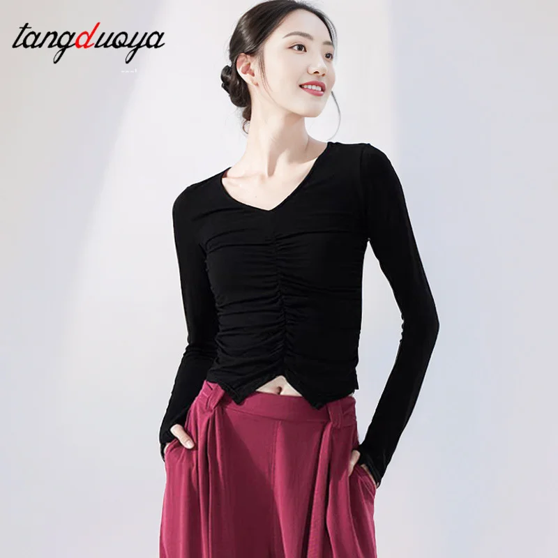 

Modern dance costume pleated long-sleeved Dancewear Ballet Tops Ballroom Lyricism Training Dance Costumes
