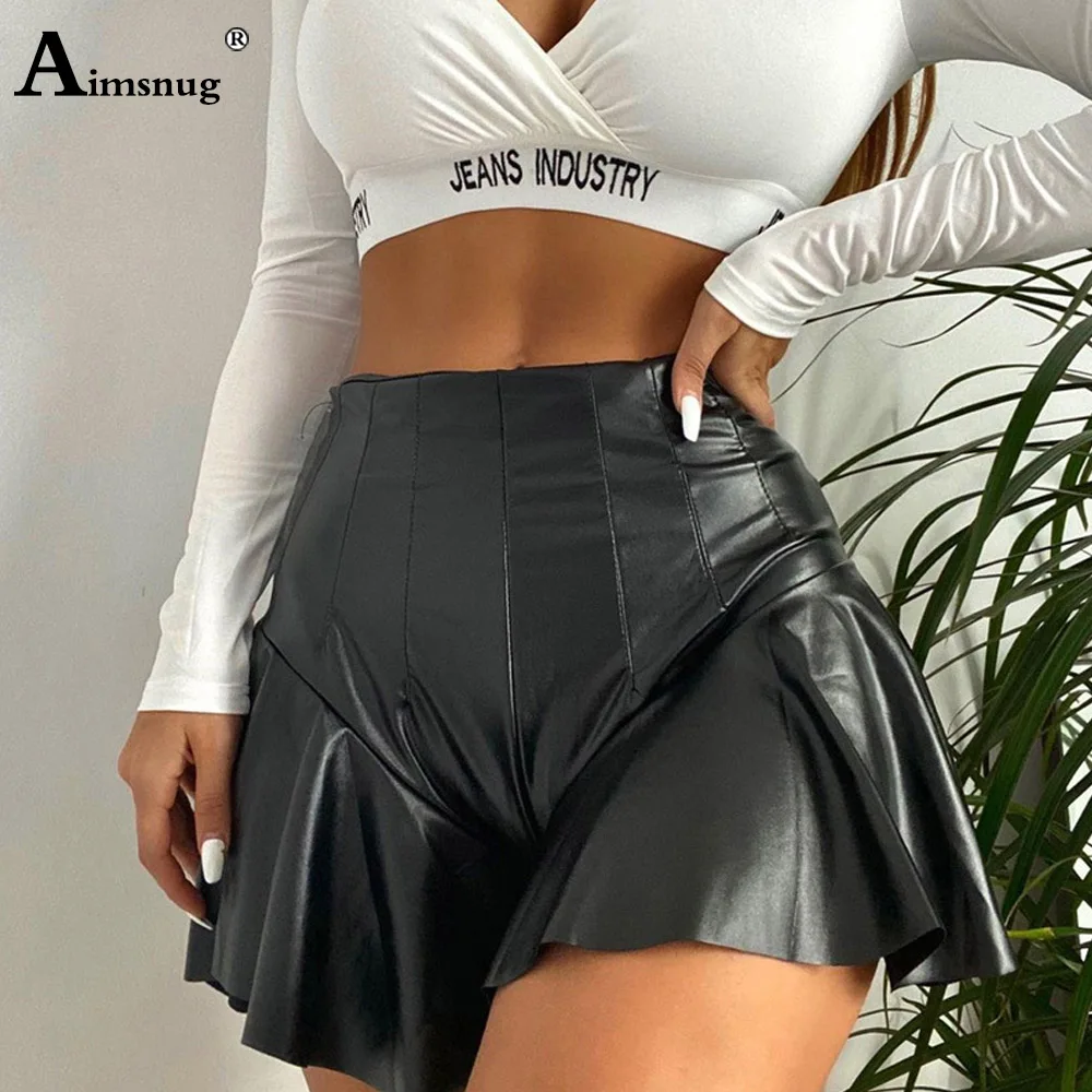 2025 Sexy Elastic Waist Pu Leather Skirts Women High Cut Shorts Black Soft Faux Leather Skirt Punk Dance Butt Lifter Short Pants
