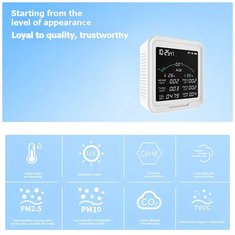 [LXYA68Z!] Thermohygrometer Clock Alarm TUYA WIFI Multi-Function Air Quality Monitor Detector PM2.5 PM10 HCHO C6H6 CO2 Gas Detec