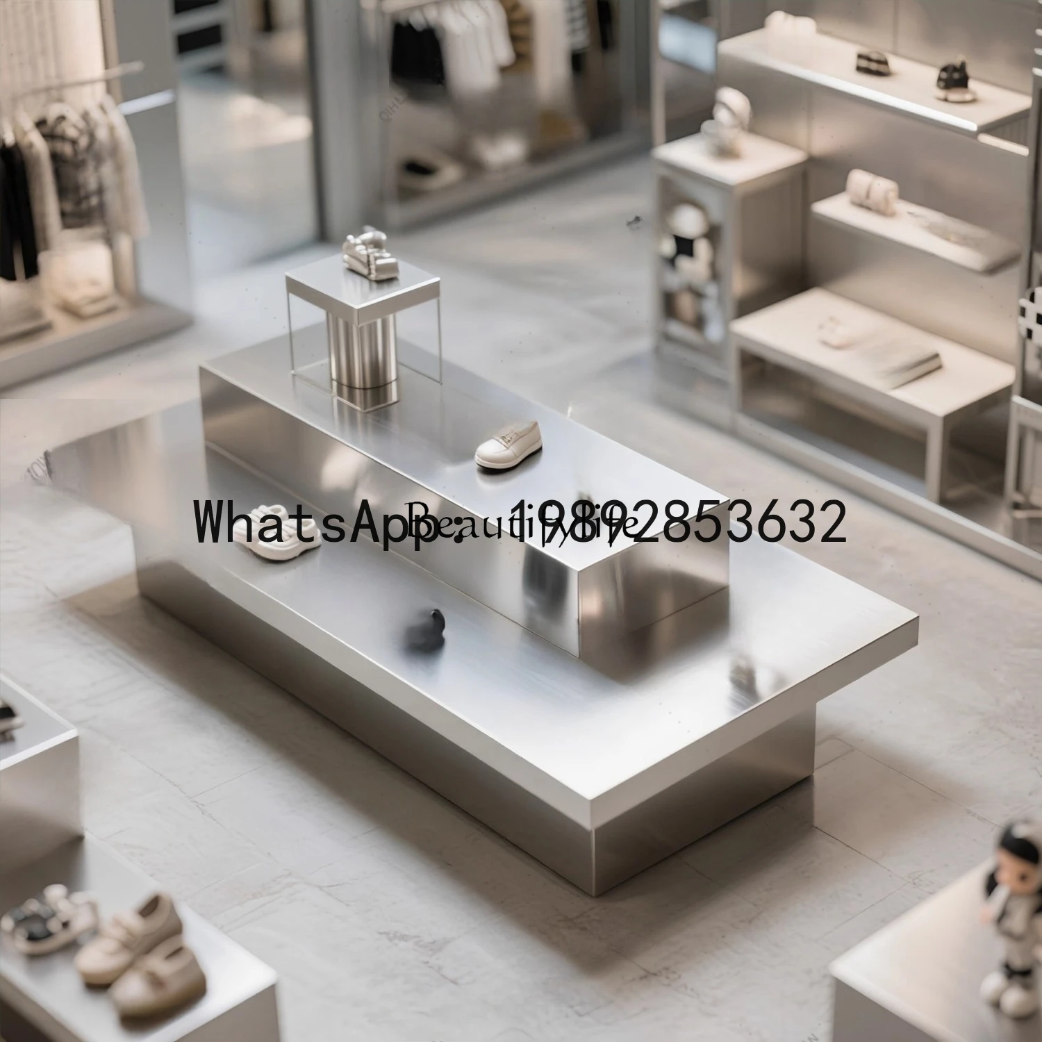 CC Kledingwinkel eilandtafel roestvrijstalen dubbellaagse productdisplay Taichung eilandtafel