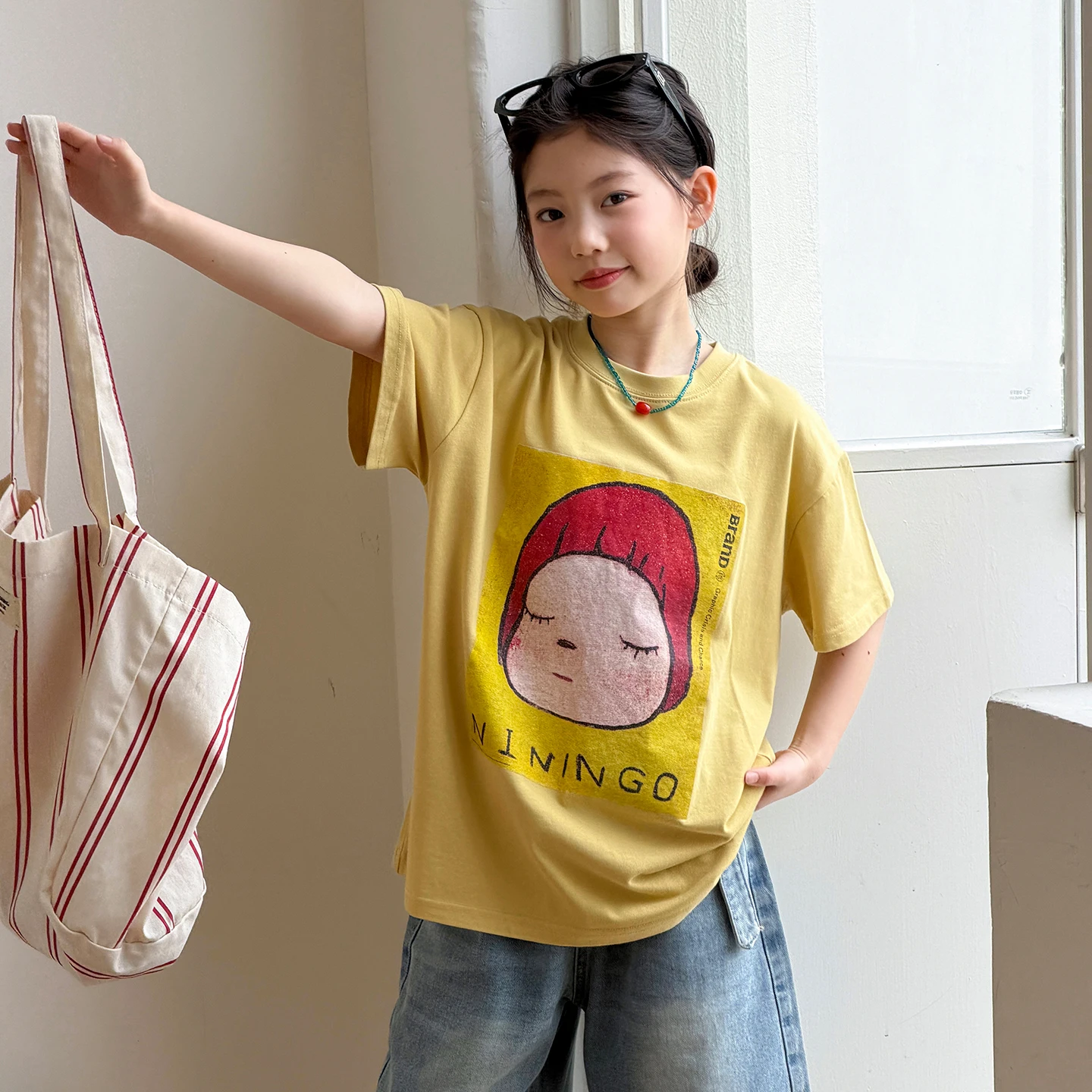Girls' short sleeved t-shirt super beautiful children's Korean style unique and fashionable summer children's clothing