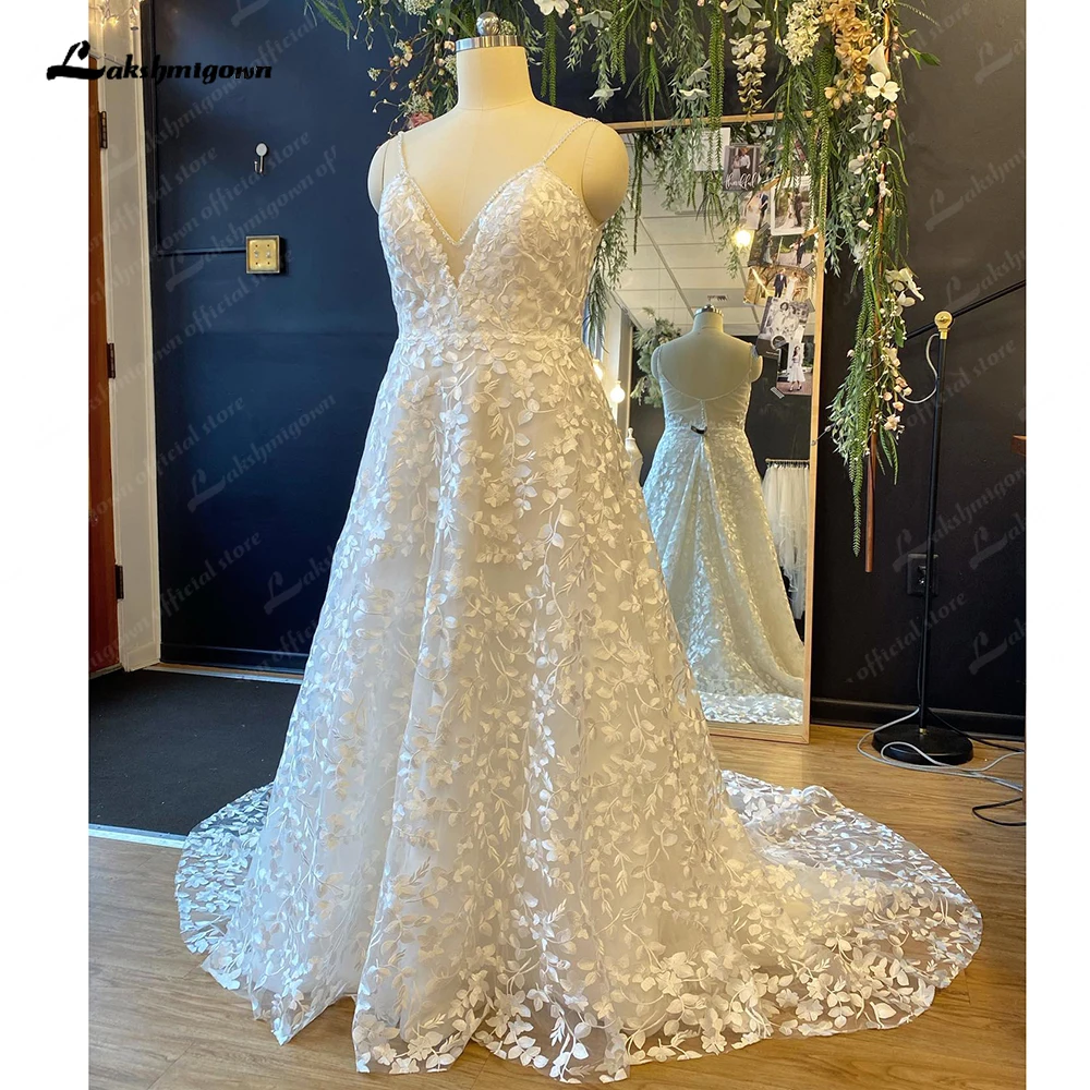 Lakshmigown Off Whiite Full Lace Wedding Dress for Women 2024 Spaghetti Straps Wedding Gown Bridal reception Gown hochzeitskleid