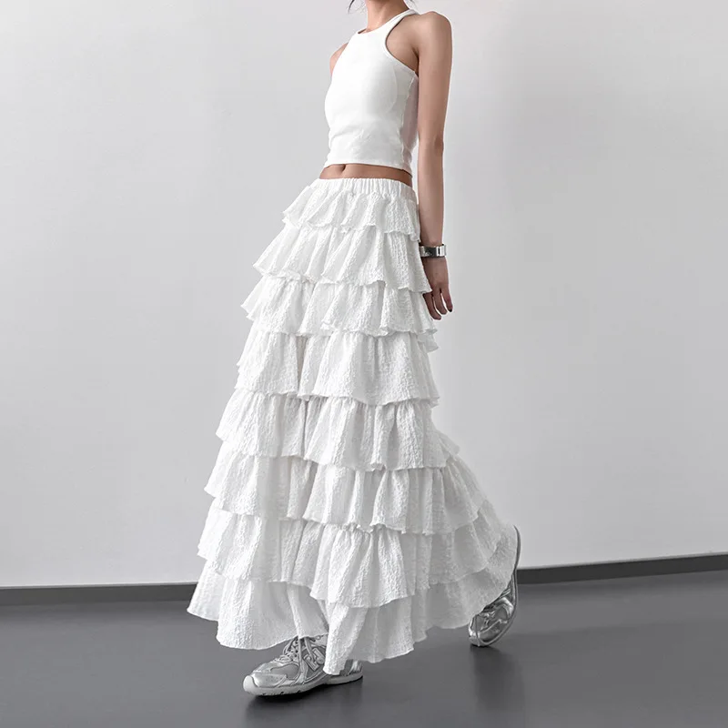 Ballet Girl White Heavy Cake Skirt, Summer New High Waisted A-line Slimming Skirt for Women