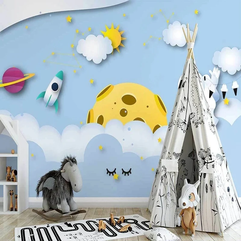 Custom Mural Wallpaper Nordic Style Hand-painted 3D Planet Cartoon Children\'s Room Background Home Decor Wall Covering Backdrop