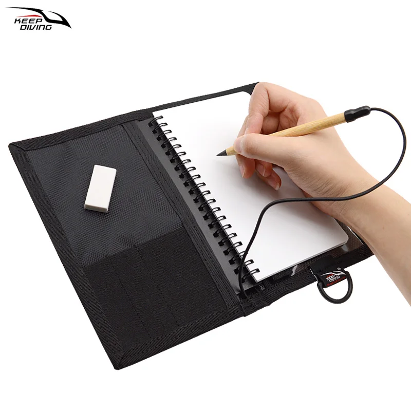Scuba Diving Writing Pad Notebook Underwater Slate Gear with Pencil Clip PU Leather & PP Polypropylene Wearing Resistance