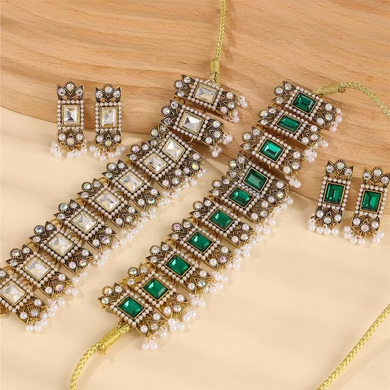 

New Moroccan Style Women's Necklace Earrings 2 Piece Pullover Chain Adjustable Length Multi-Purpose Jewelry Bridal Wedding Jewel