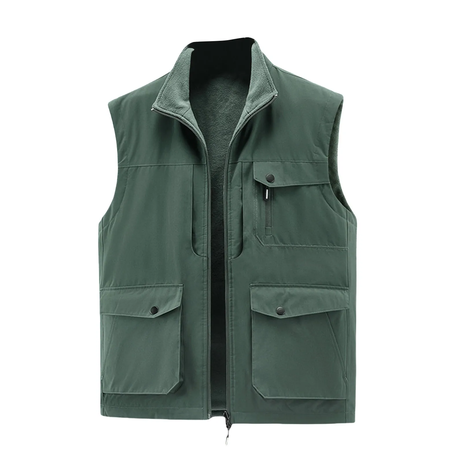 Plus Velvet Thicken Vest Coats Men Multi-Pocket Cargo Waistcoat Spring Outdoor Work Safari Fishing Travel Vest Male Sports Coats