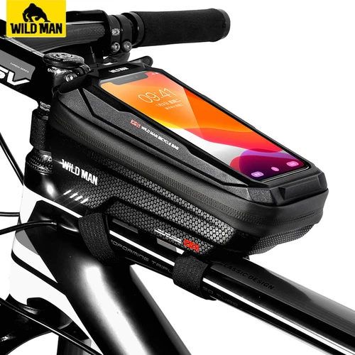 Bolsa de bicicleta WILD MAN, bolsa frontal a prueba de lluvia para ciclismo, bolsa para teléfono de bicicleta con pantalla táctil, funda para teléfono móvil de 6,5 pulgadas, accesorios para bicicleta de montaña
