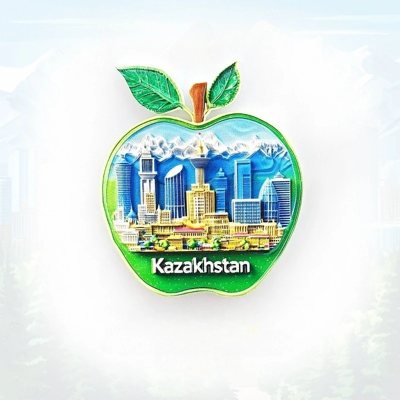 Kazakhstan Green Apple Fridge Magnet - 3D Fruit Travel Souvenir Central Asian Decor Unique Almaty Gift with Strong Magnet