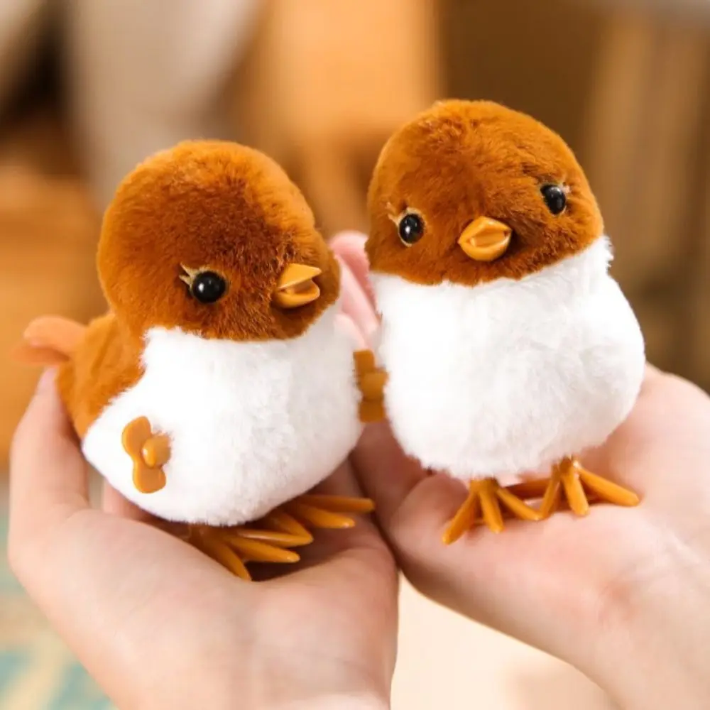 

Cute Sparrows Wind Up Jumping Toy Little Plush Walking Clockwork Spring Bird Toy Guide Baby Crawling Toy Lifelike Gifts