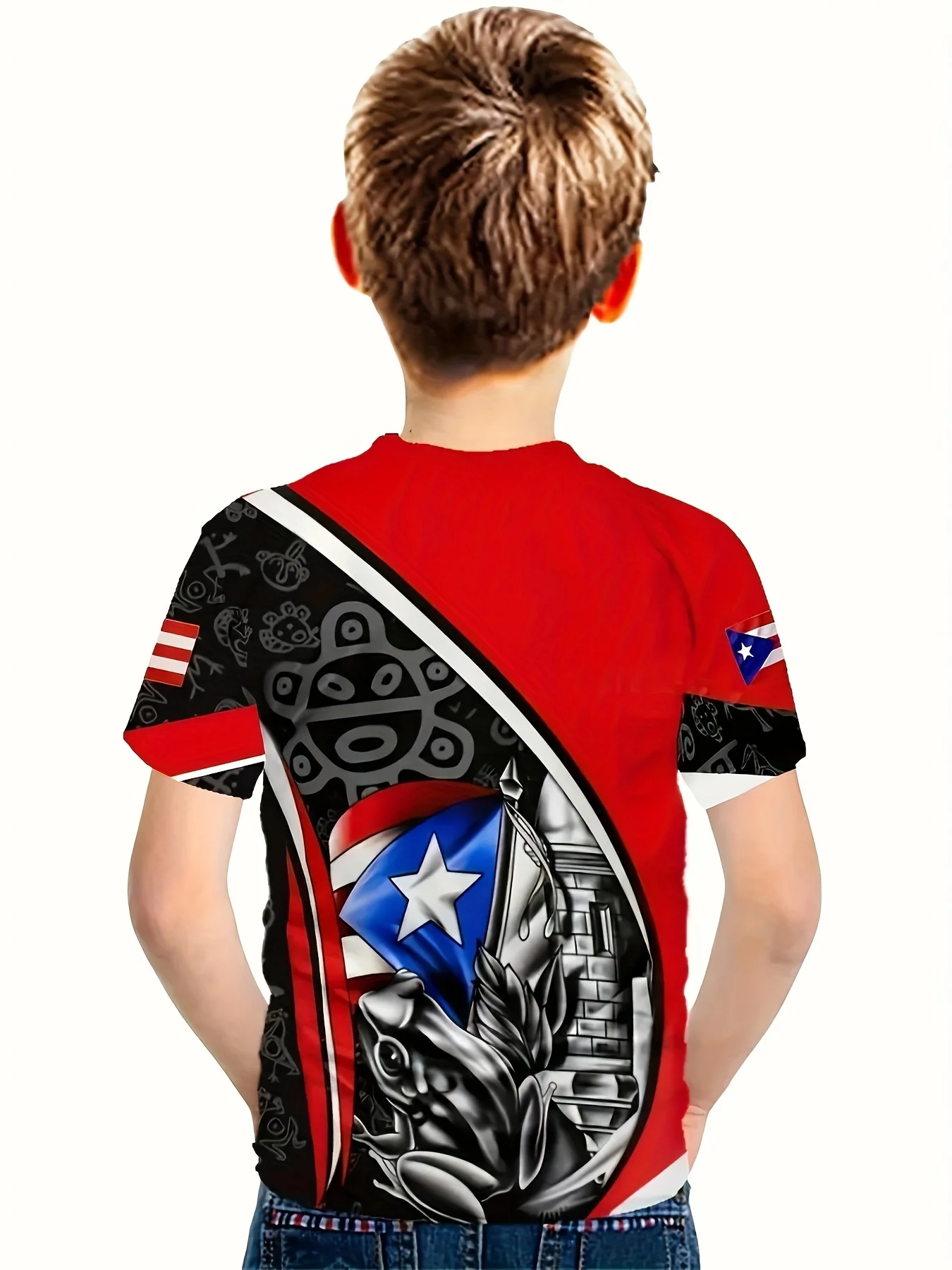 Boys Puerto Rico 3D Graphic T-Shir kids Summer Outdoor Entertainment Street Fashion Versatile Short sleeved Top