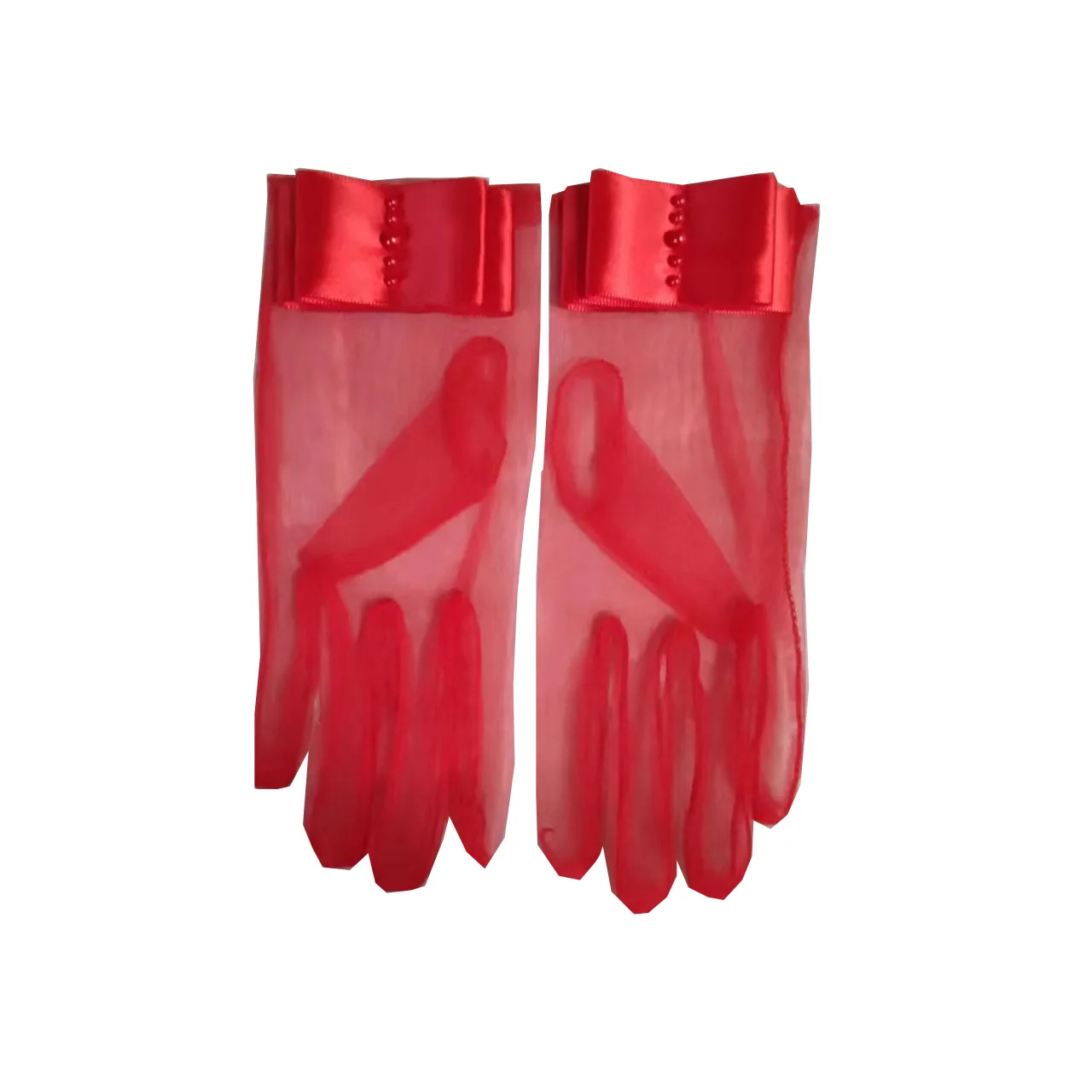 Gants courts en tulle avec grand nœud papillon pour femme, gants d'été, gants de mariage, rouge, noir, blanc, mariée