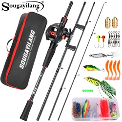 Sougayilang Fishing Combo 1.8-2.1m Carbon Fiber Rod  7.2:1 High Speed Reel with Diverse Lures for freshwater Saltwater Fishing
