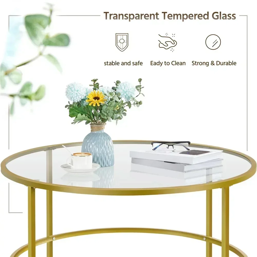 Sofa Table for Living Room Gold Round Modern Glass-Top Coffee Table Free Shipping Tables Furniture Tea Neat Sedentary Couch Cafe