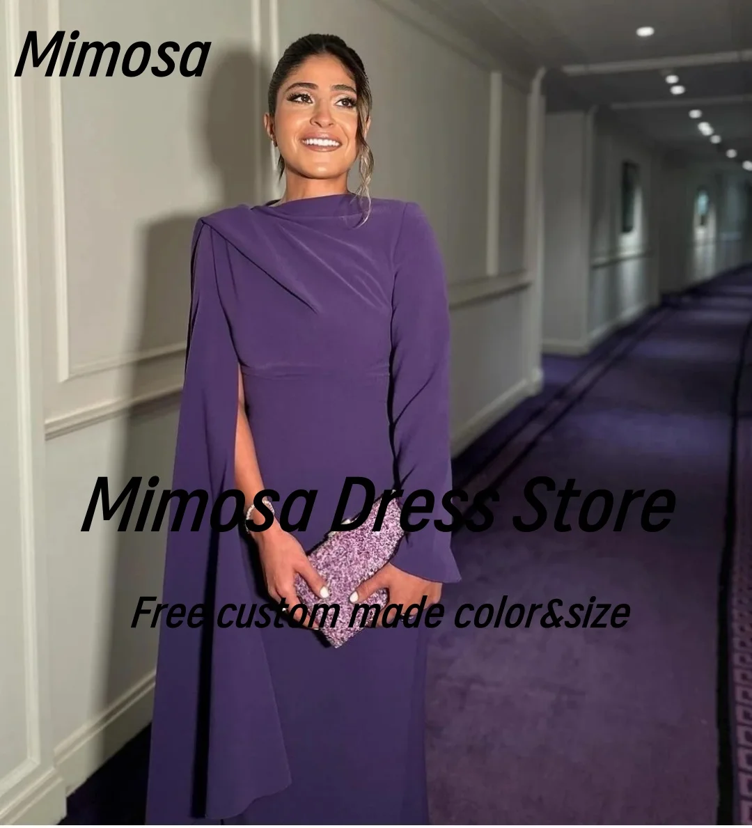 Mimosa Saudi Arabia Women Prom Dresses Long Sleeves Evening Party Dress Zipper Back Vestidos De Fiesta Customized