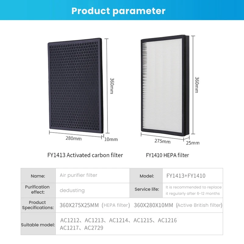 2 Sets FY1410 FY1413 Real Hepa Filter Activated Carbon Filter For  Air Purifier Replacement Parts AC1215