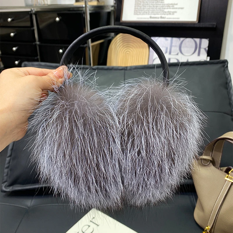 2027 New Winter Natural Real Fox Fur Earmuffs Plush Warm Decorate Women Cute Solid Ear Warmer Headphones Neck Warm Bib Scarf