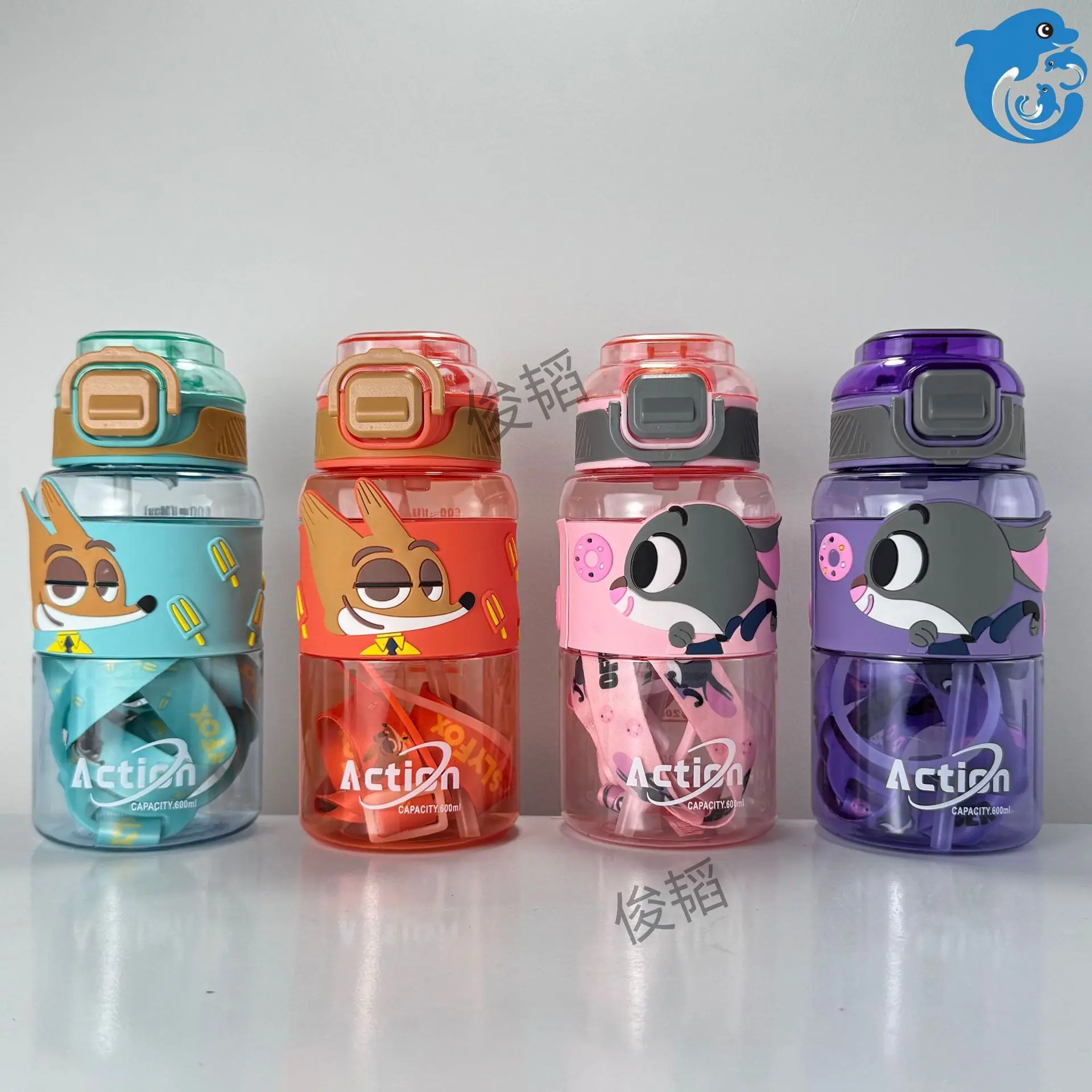 600 مللي جديد ل Zootopia2 كوب ماء الرياضة المحمولة مانعة للتسرب كوب بلاستك درينكوير مع جولة الصالة الرياضية أجهزة لياقة خارجية كوب شفاف