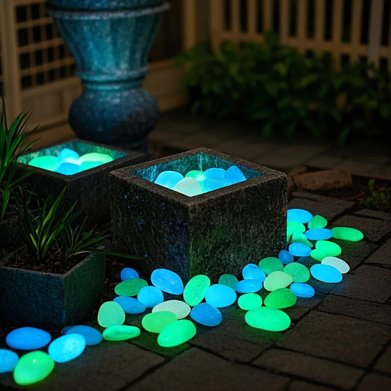 

1000-2001pcs Glow-in-the-Dark Pebbles Colorful luminous plastic stones Reusable Garden Landscape Wedding Party Holiday Aquarium