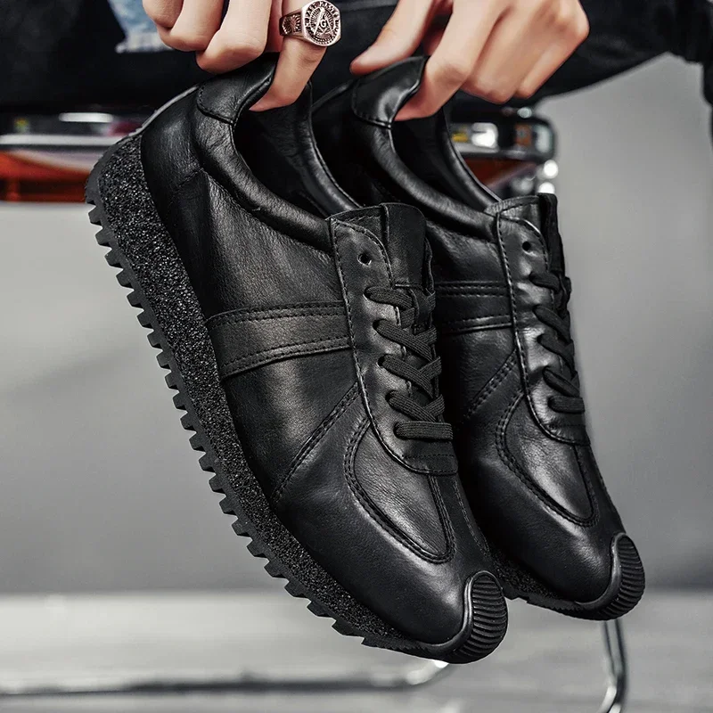 

Man Fashion New Arrival Handmade Outdoor Leisure Walk Running Men's Genuine Leather Casual Shoes Black Sneakers Summer Shoes