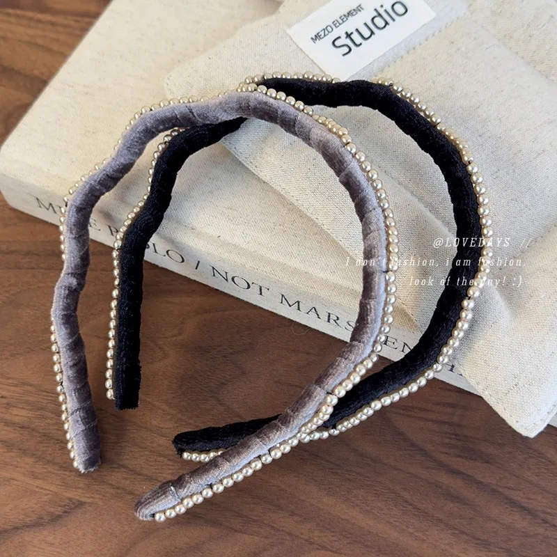 Headband Velvet Pearl Wave Textured Stylish Face Washing  Comfortable Soft Durable Daily Hair Accessory for Women Daily