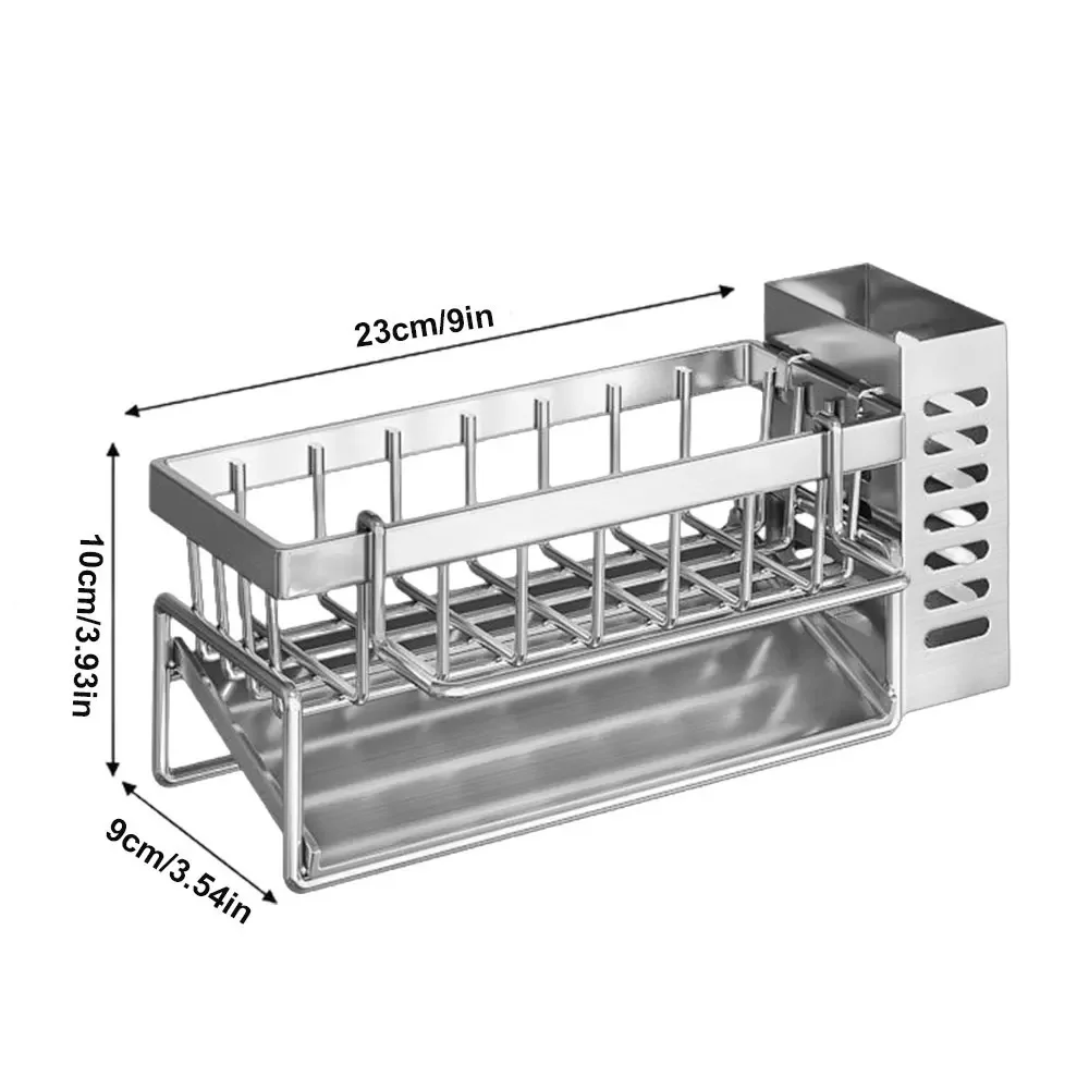 Évier de cuisine étendoir en acier inoxydable étagère d'évier de cuisine avec récipient à couverts porte-éponge à vaisselle organisateur de cuisine