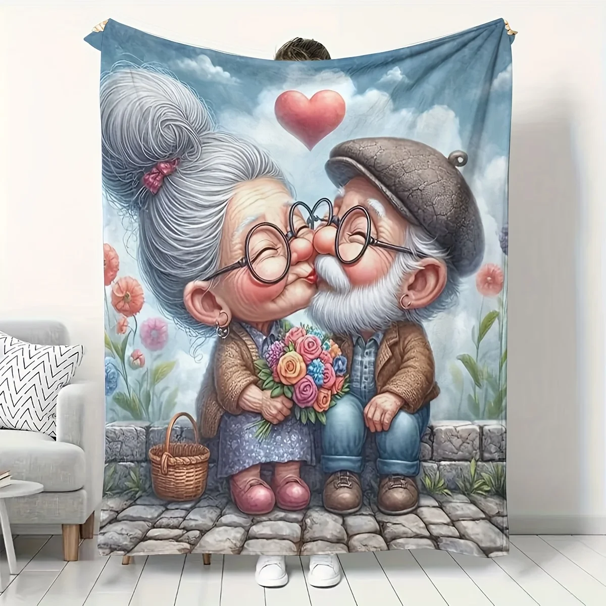 Grandparents Kiss Frameless Blanket Air Conditioning Blanket Flannel Dormitory Office Nap Blanket Printed Blanket Gift Blanket f