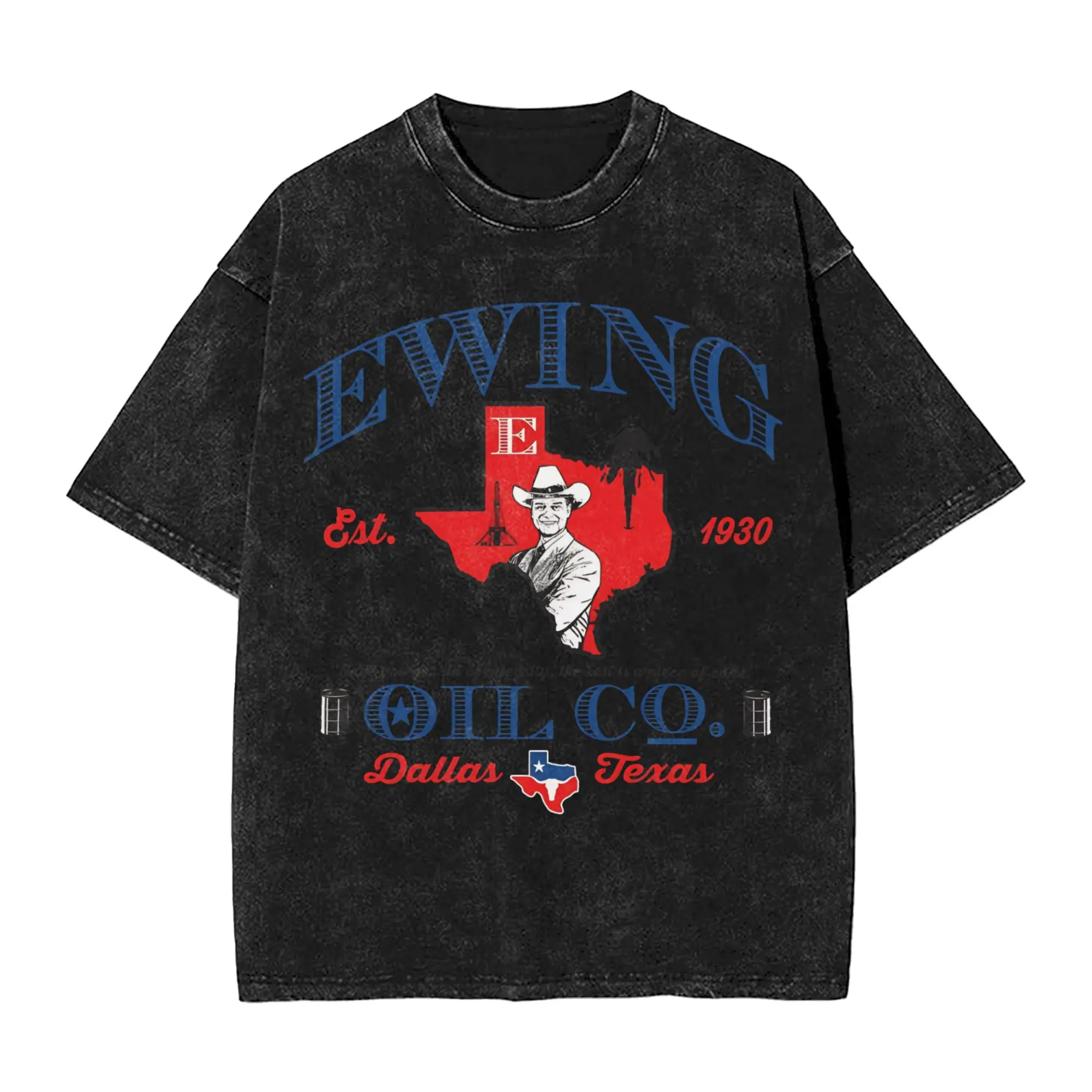 Harajuku Washed Shirts Ewing Oil Co. Dallas 70s TV Show  Merch Vintage T-Shirts Harajuku  Streetwear Short Sleeve