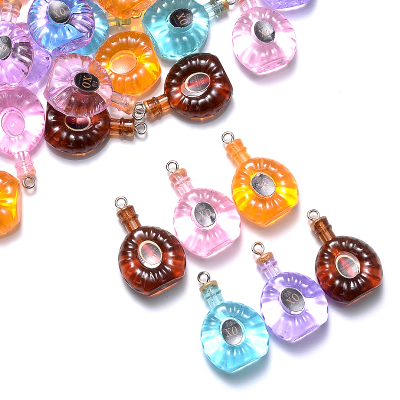 10 sztuk klasyczny Design żywica owalne kształt Charms napoje mieszane butelka alkoholu Charms dla tworzenia biżuterii naszyjnik DIY akcesoria