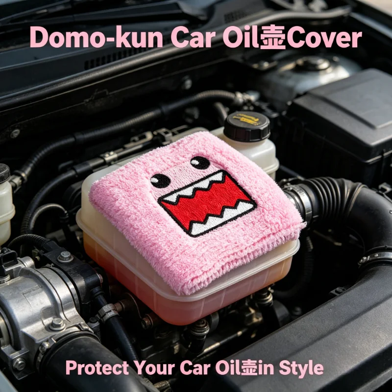 Pink Domo Kun Car Oil Tank Cover, Universal Brake Fluid Reservoir Sock for Auto Modification