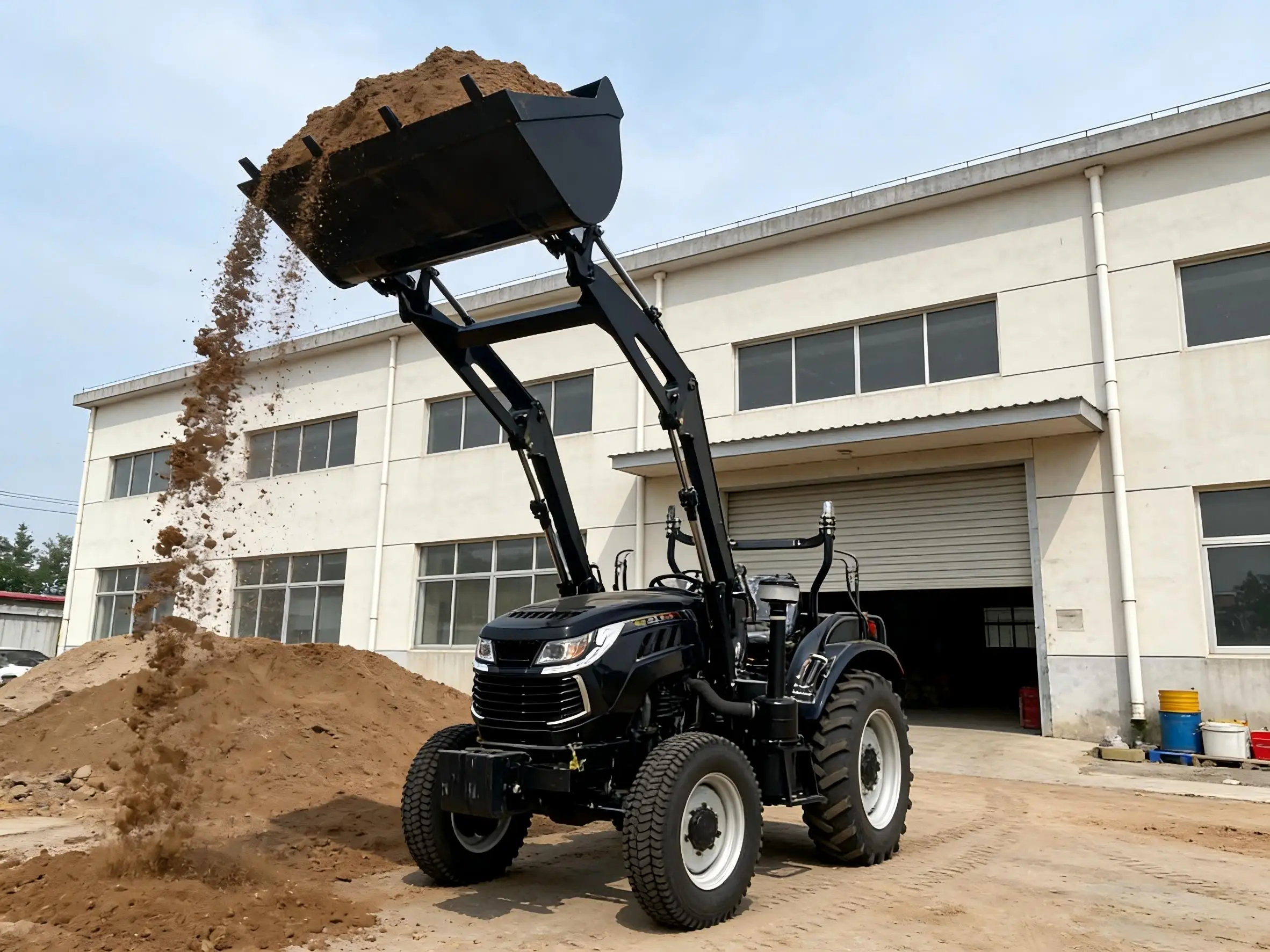 Tracteur agricole 4x4 certifié CE avec pelle frontale et accessoires. Tracteur de 50 à 120 CV