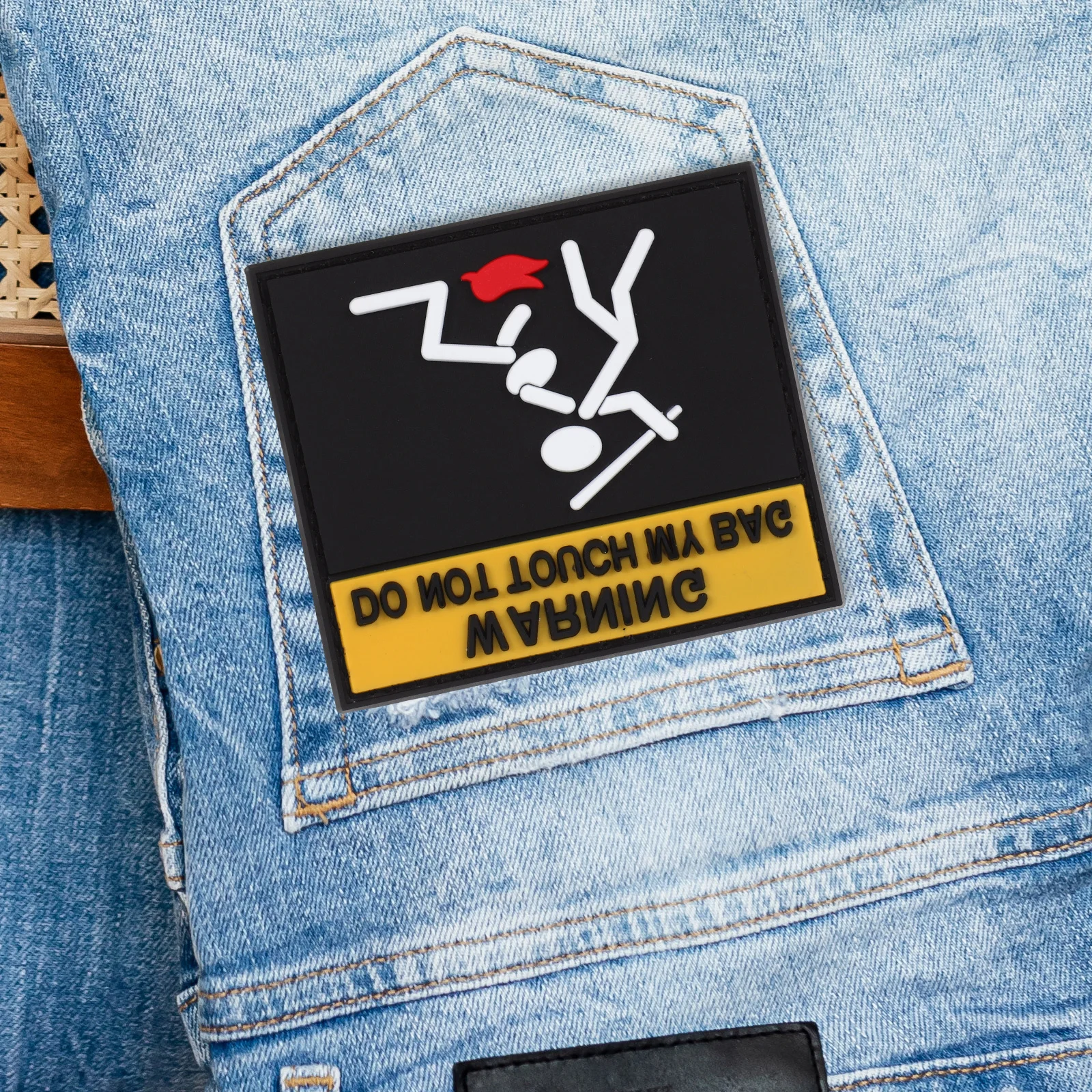 

Embroidery Warning Patch Caution Words Design Backpack Hat Patch Durable Material Fine Workmanship DIY Decoration