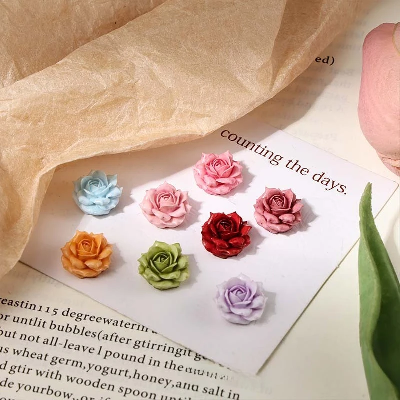 50pcs Resin Rose Cabochons 11.4mm Multi Color 3D Flatback Charms DIY Jewelry Earring Hairpin Phone Case Nail Art Decor Accessory