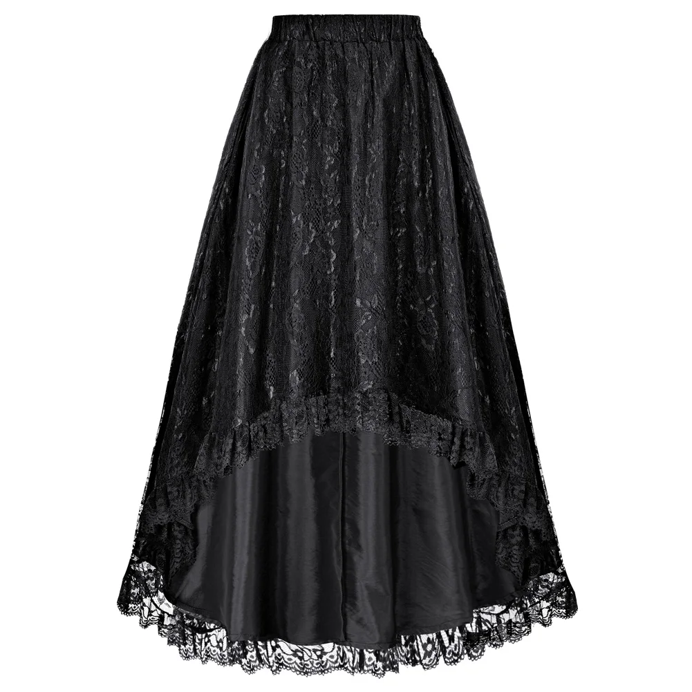 SD Women Renaissance High-Low Skirt Vintage Gothic Steampunk Hight Elastic Waist Swing Skirt Victorian Lace Skirts A30