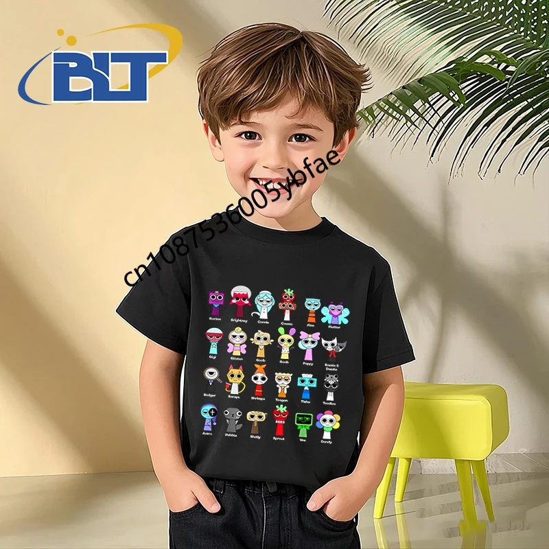 All Dandy's world Sprunki toys printed kids T-shirt pure cotton short-sleeved cartoon top personalized children's clothing