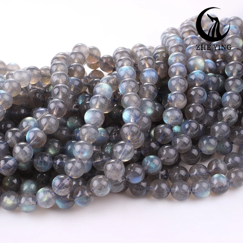 Zhe Ying Top Natural Argentina Bulb Labradorite Round Smooth Loose Gemstone Beads for Jewelry Making Bracelet Necklace DIY