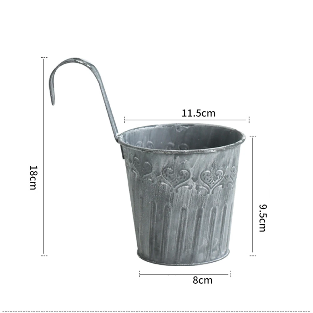8pcs Rustic Iron Hanging Planters with Hooks for Balcony Fence For Railing Garden Outdoor Decor Oxidized Finish