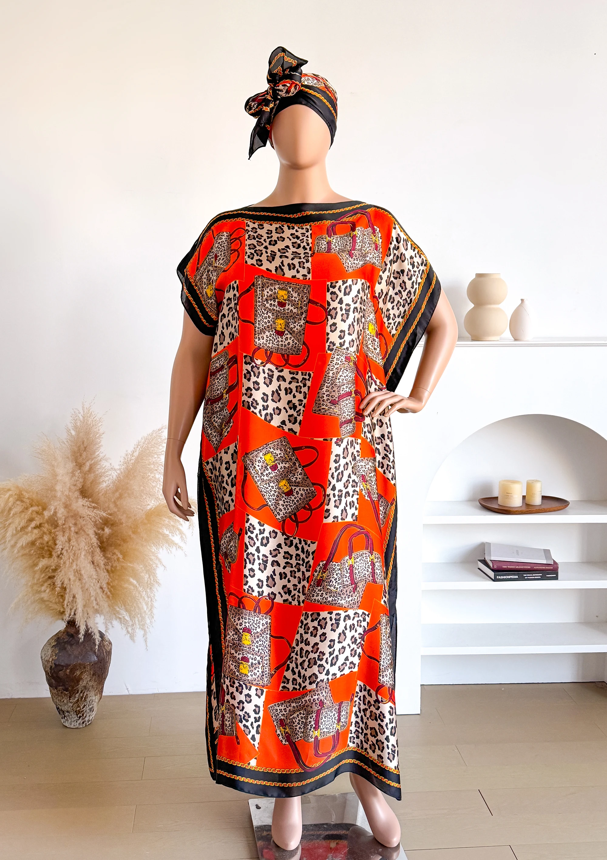Women Summer New Fashion African Dresses Elegant Printed Silk Muslim Lady Long Hijab Kaftan Dress Oversize Kuwait Abaya Scarf
