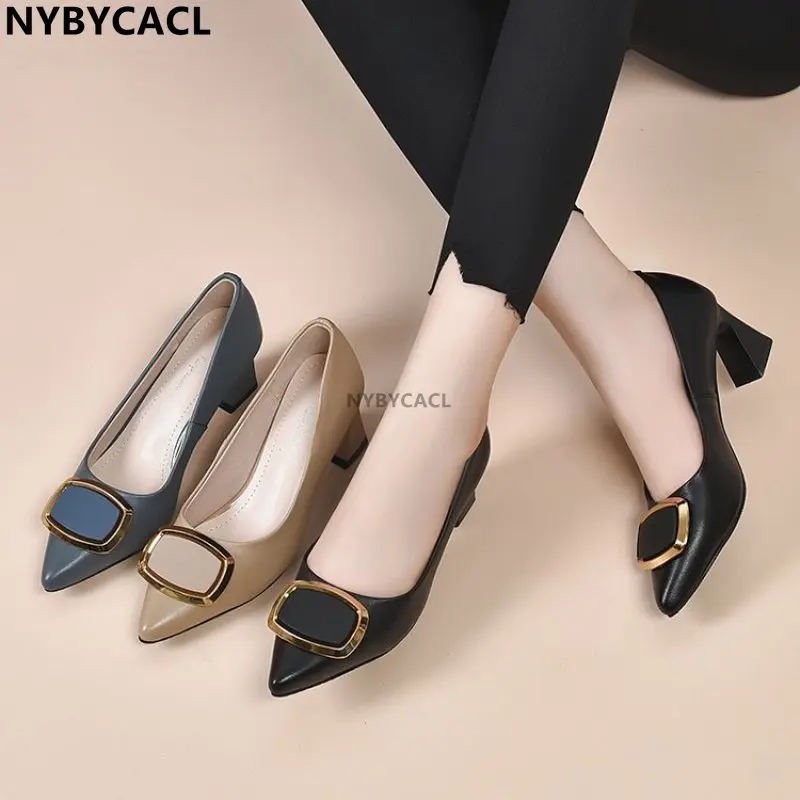 

Square Buckle NEW Office Shoes 2023 Women's Concise Patent Leather Shallow High Heels Shoes Pointed Toe Women Pumps Zapatos New