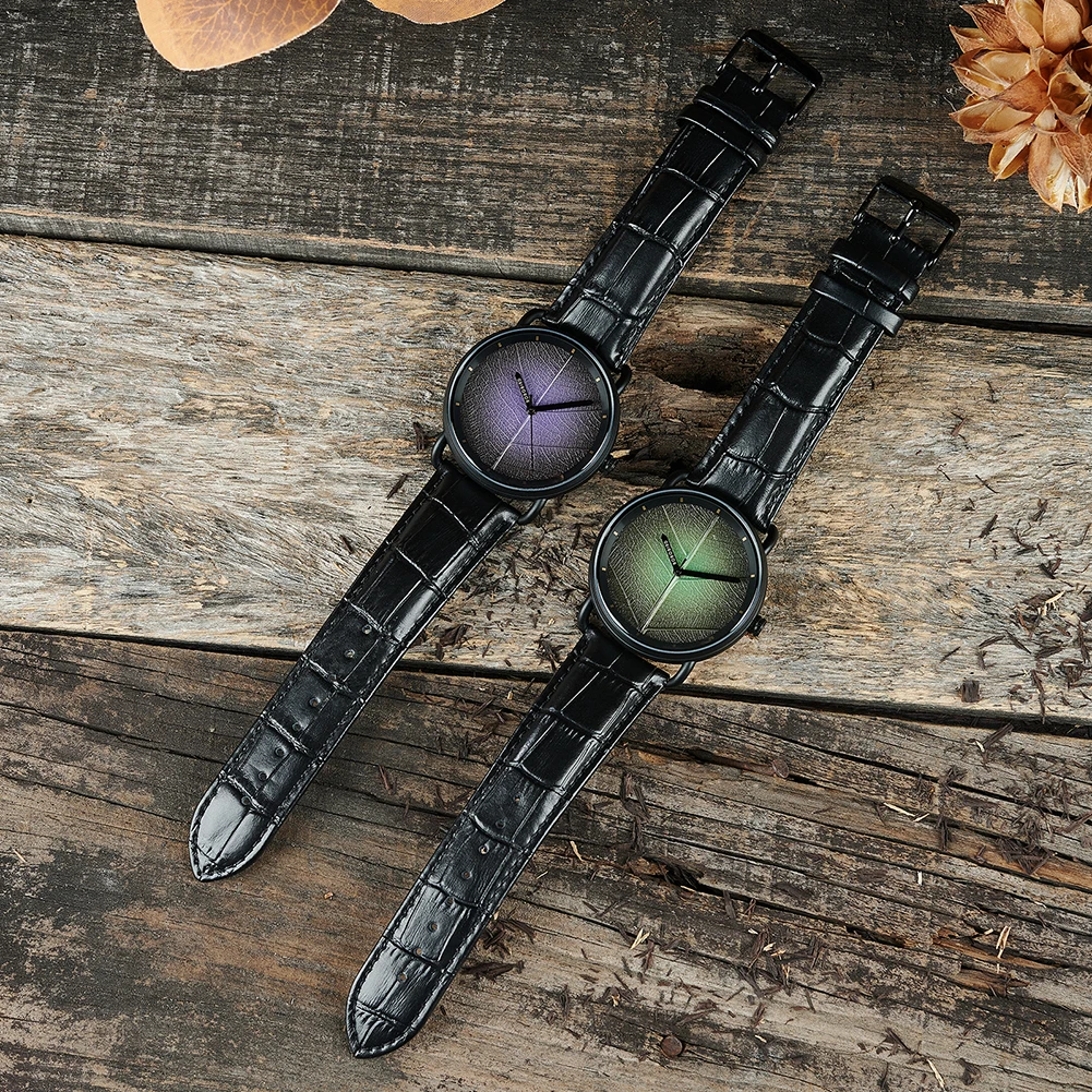 Glow in The Dark Watches for Men BOBO BIRD Genuine Leaf Face Custom Sport Mens Wristwatch with Genuine Leather Luminous Display