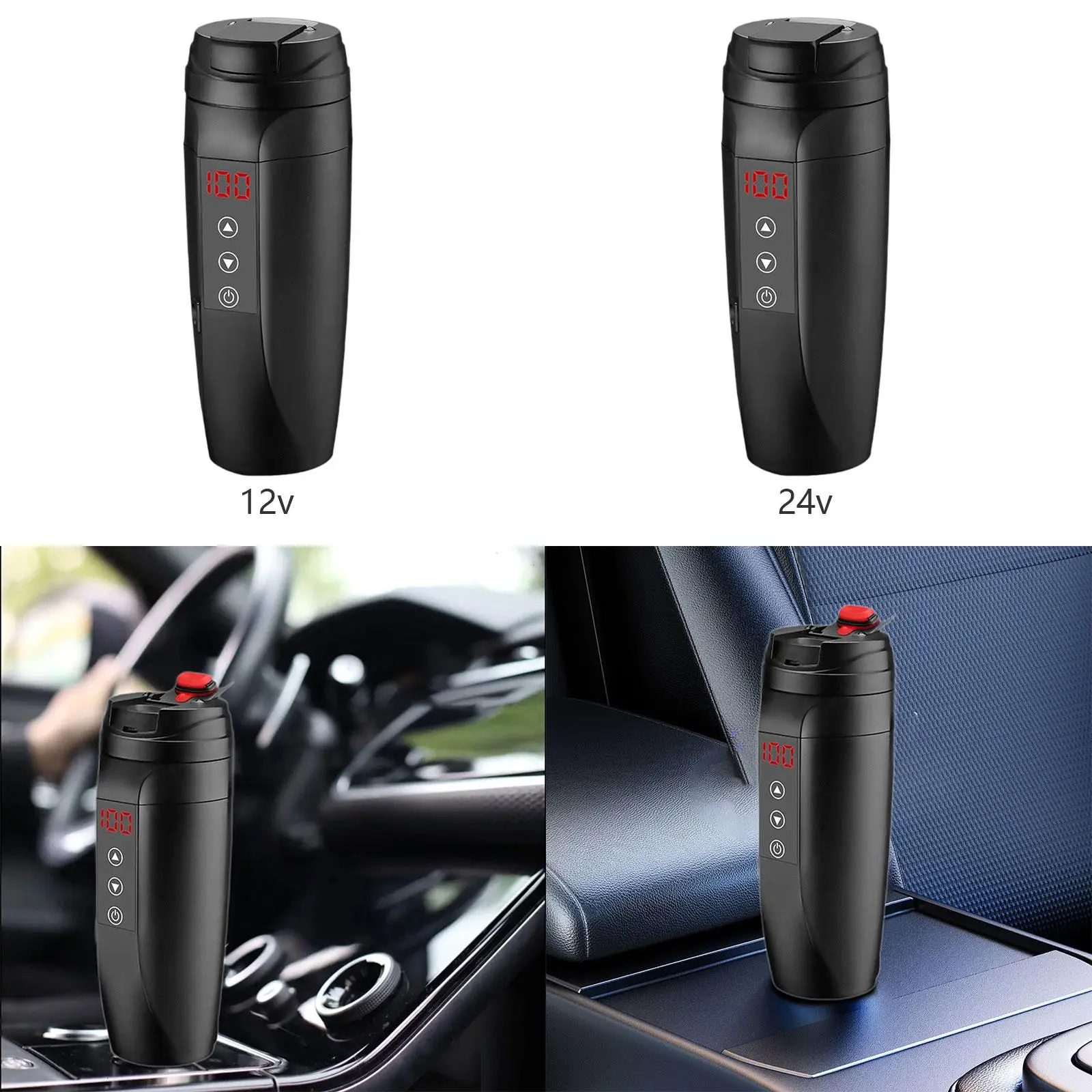 Vehicle Truck Travel Kettle 0.4L Electric Heating Cup 304 Stainless Steel Leakproof Lid for Car Home Camping Use