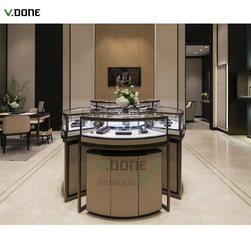 Custom. luxury custom jewellery display furniture watch showcase table Island showcase jewelry watch shop glass jewelry kiosk