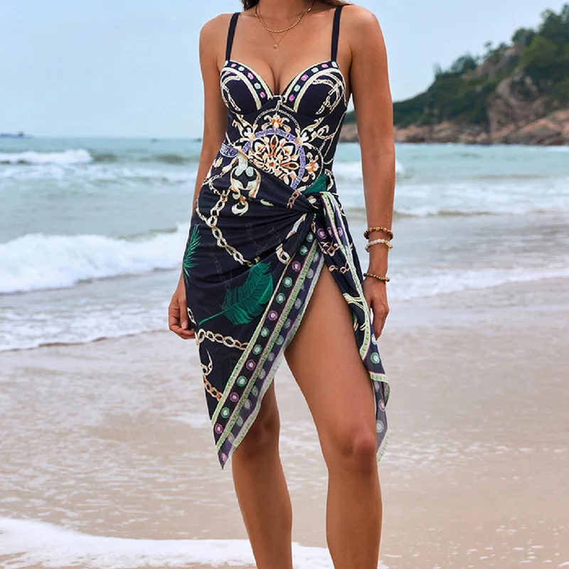 2026 women's one-piece swimsuit, lace up cover, skirt, lingerie support, retro swimsuit, beach swimming pool, vacation travel
