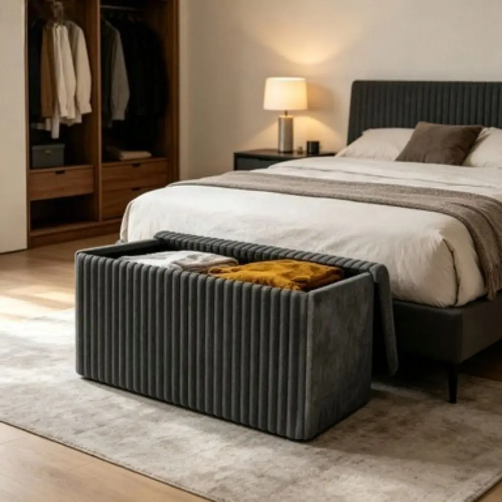 Florence Upholstered Folding Storage Bench With Foam Filled Seat, Multi-Purpose Rectangular Design For Seating, Footrest, Or Hi