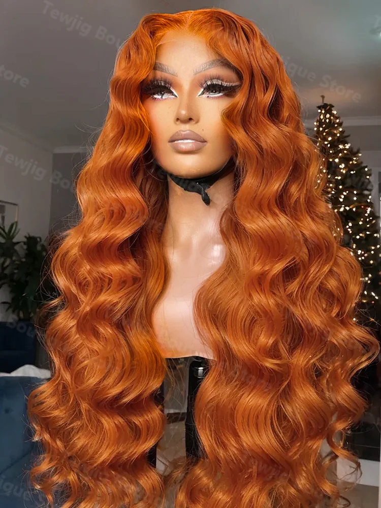 30 40 Zoll Ingwer Orange Wasserwelle 13x4 HD Lace Frontal Echthaar Perücken Glueless Body Wave 13x6 Lace Front Perücke