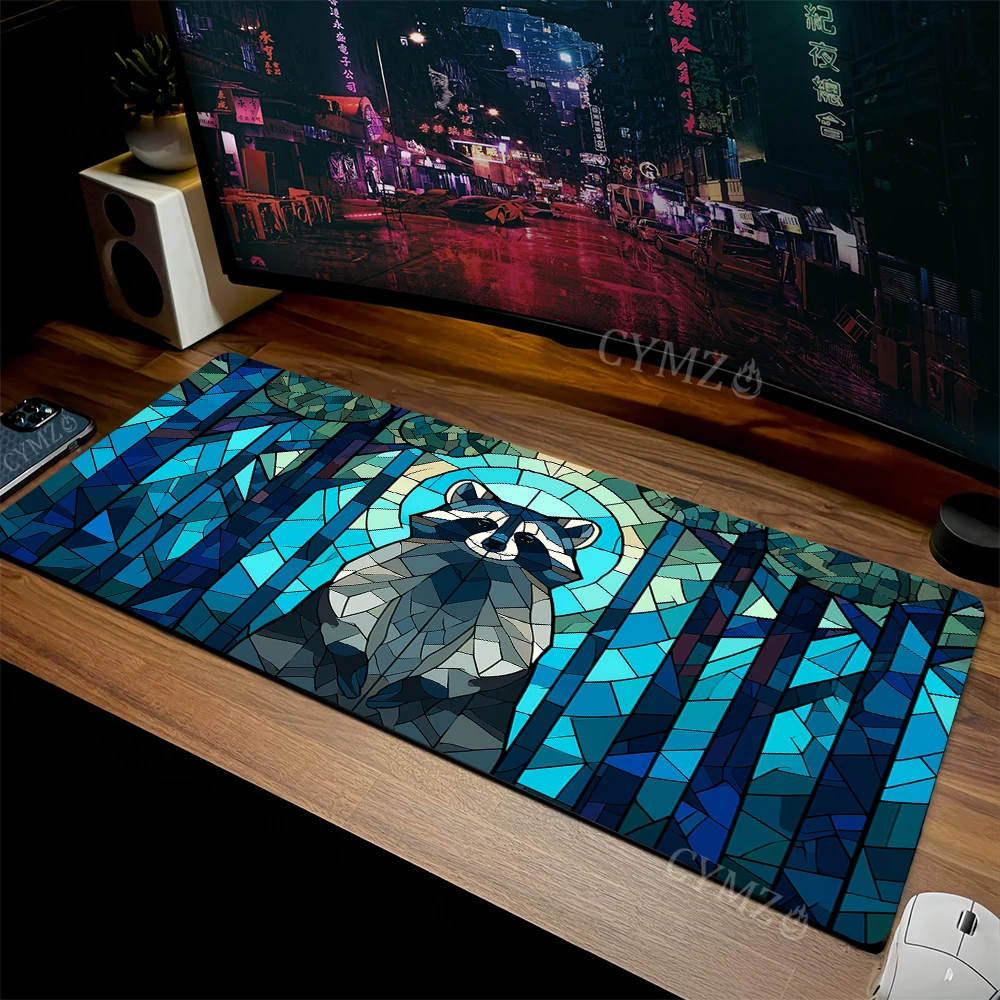 

Colored glass style raccoon pattern Mouse Pad Desk Mat gaming mats rubber anti-slip Durable pc accessories keypad mouse pads rug